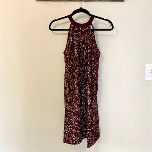 High neck purple floral dress, size small